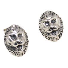 Earrings Lion Sterling Silver 925 Women Men Unisex Engraved Handmade E547